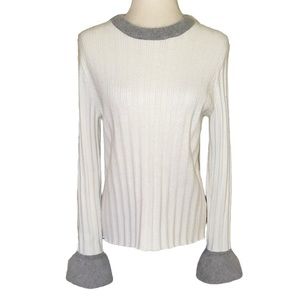 NWOT Gabby Isabella Ribbed Angora Ivory & Gray Bell Cuff Sweater - M